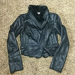 NWT Jennifer Lopez Faux Fur Leather Jacket M Black